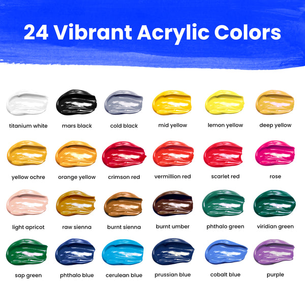 Daveliou™ Acrylics Paints Set – 12ml X 24 (0.41 fl oz) Paint Tubes