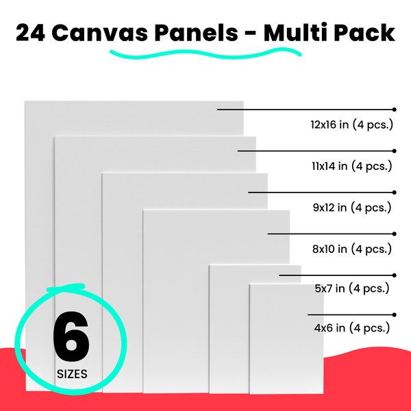 Chalkola Black Canvas for Painting - 24 Pack Canvas Panels - 4x6, 5x7,  8x10, 9x12, 11x14, 12x16 inch (4 Each) - Canvases are 100% Cotton, Primed,  Acid