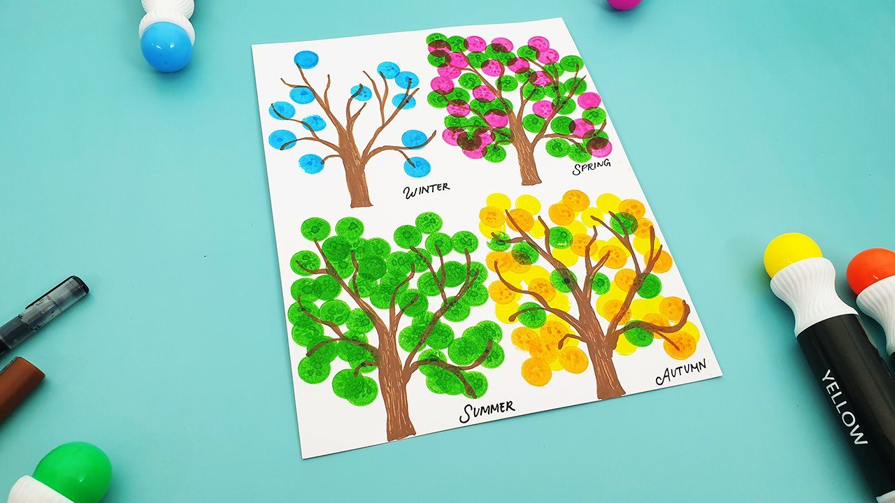 Hand painting a tree with color pencols Stock Photo - Alamy
