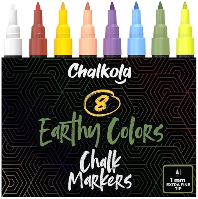 Classic Earthy Colors Chalk Markers with Reversible Nib (Pack of 8 Pens)