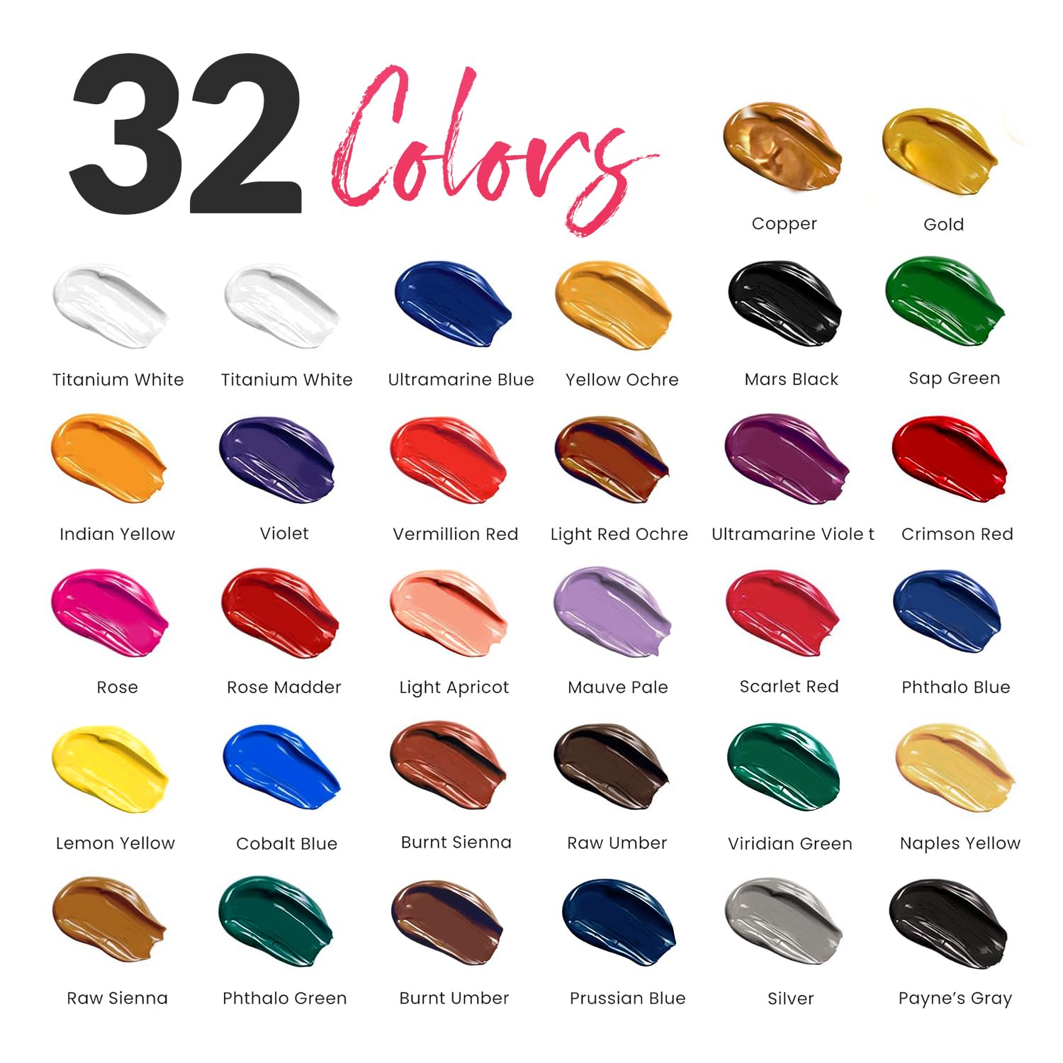 Chalkola Acrylic Paint Set for Adults, Kids and Artists - 32 - Import It All