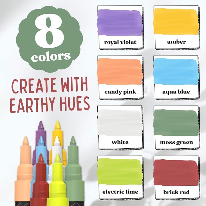 Classic Earthy Colors Chalk Markers with Reversible Nib (Pack of 8 Pens)