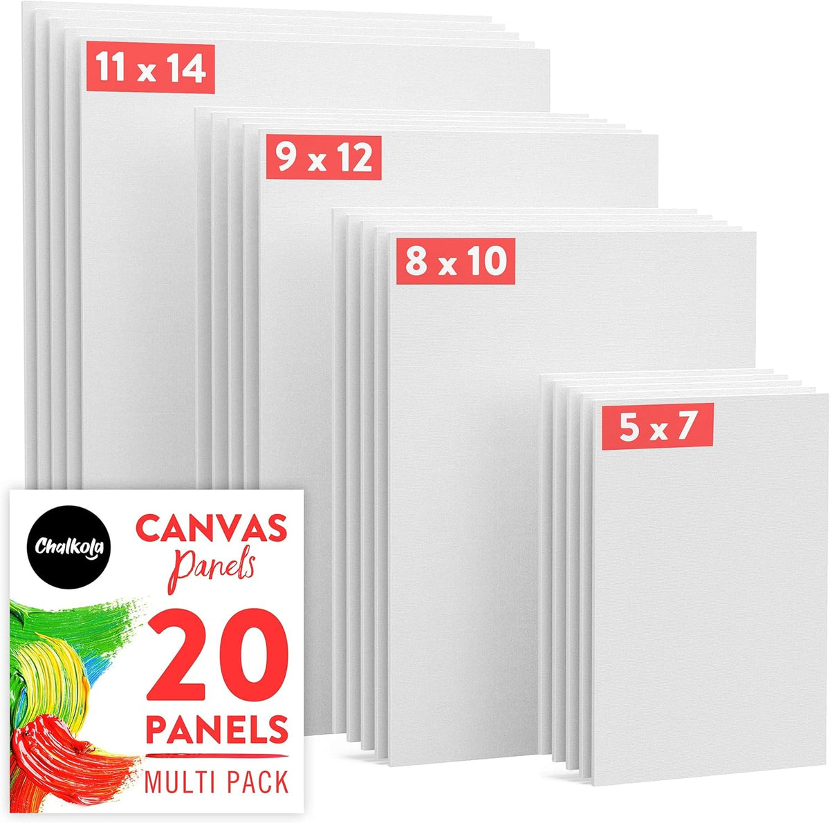 Painting Canvas Panels | 5x7, 8x10, 9x12, 11x14 inch (5 Each, 20 Pack)