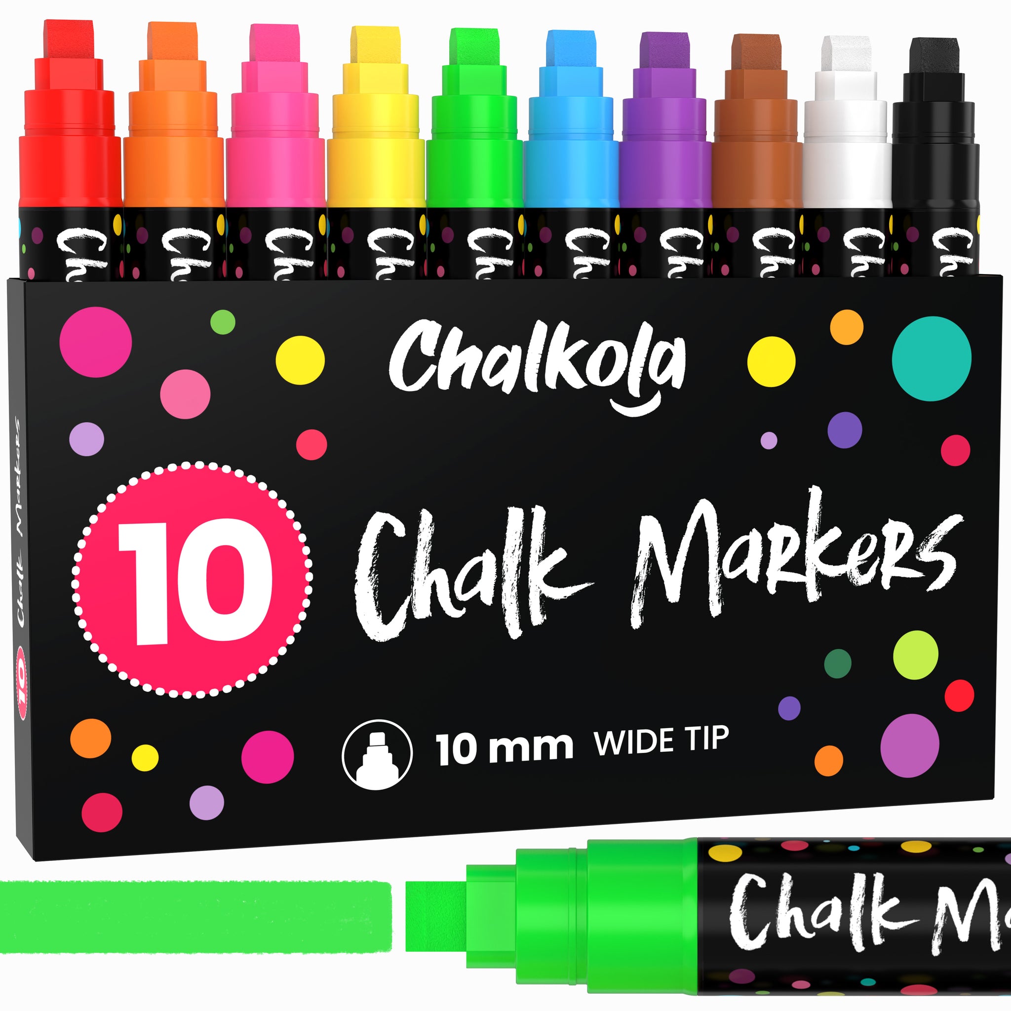 Neon Color Chalk Markers with Reversible Nib - Pack of 10 - 6MM