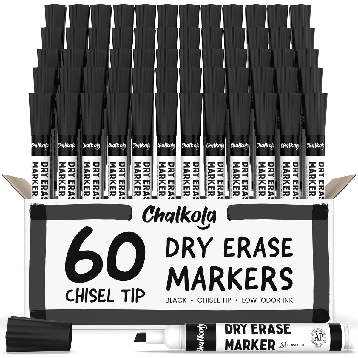 Dry Erase Markers 12 Assorted Colors, Chisel Tip - Set of 60