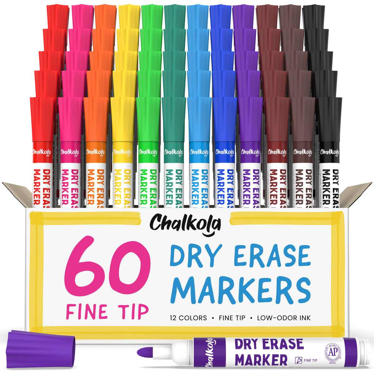 Dry Erase Markers 12 Assorted Colors, Chisel Tip - Set of 60