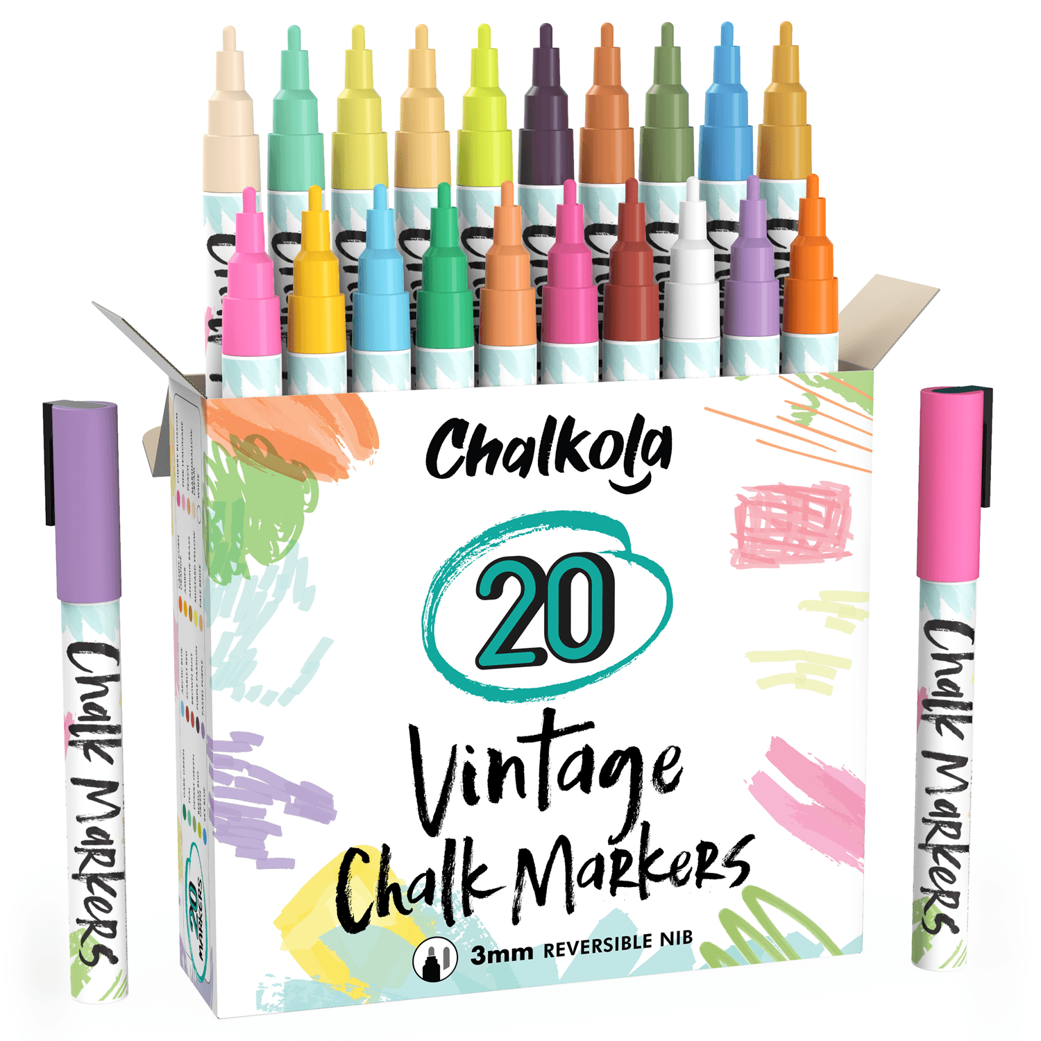Classic Earthy Colors Chalk Markers with 6mm Reversible Nib - Pack of 8 Pens  - Chalkola Art Supply