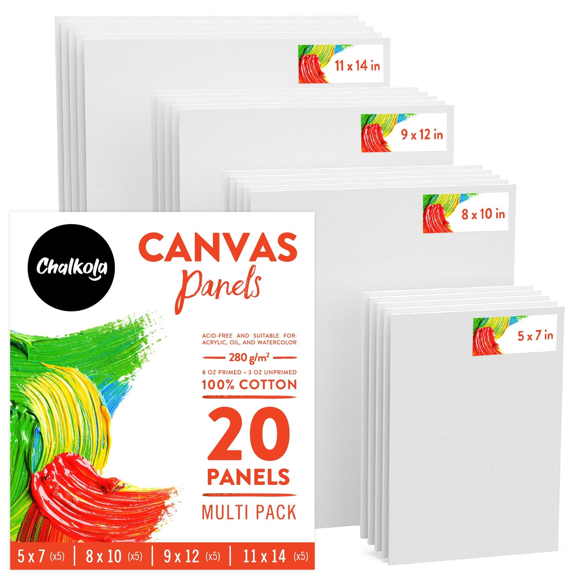 Artist's Bundle: 32 Acrylic Paint + 20 Canvas Panels - Chalkola Art Supply