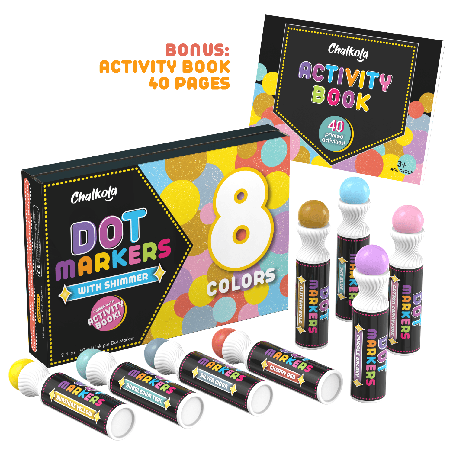 Shuttle Art Dot Markers, 14 Colors Bingo Daubers with 20 Unique Patterns of Dot Book for Toddler Art Activities, Non-Toxic Washable Coloring Markers
