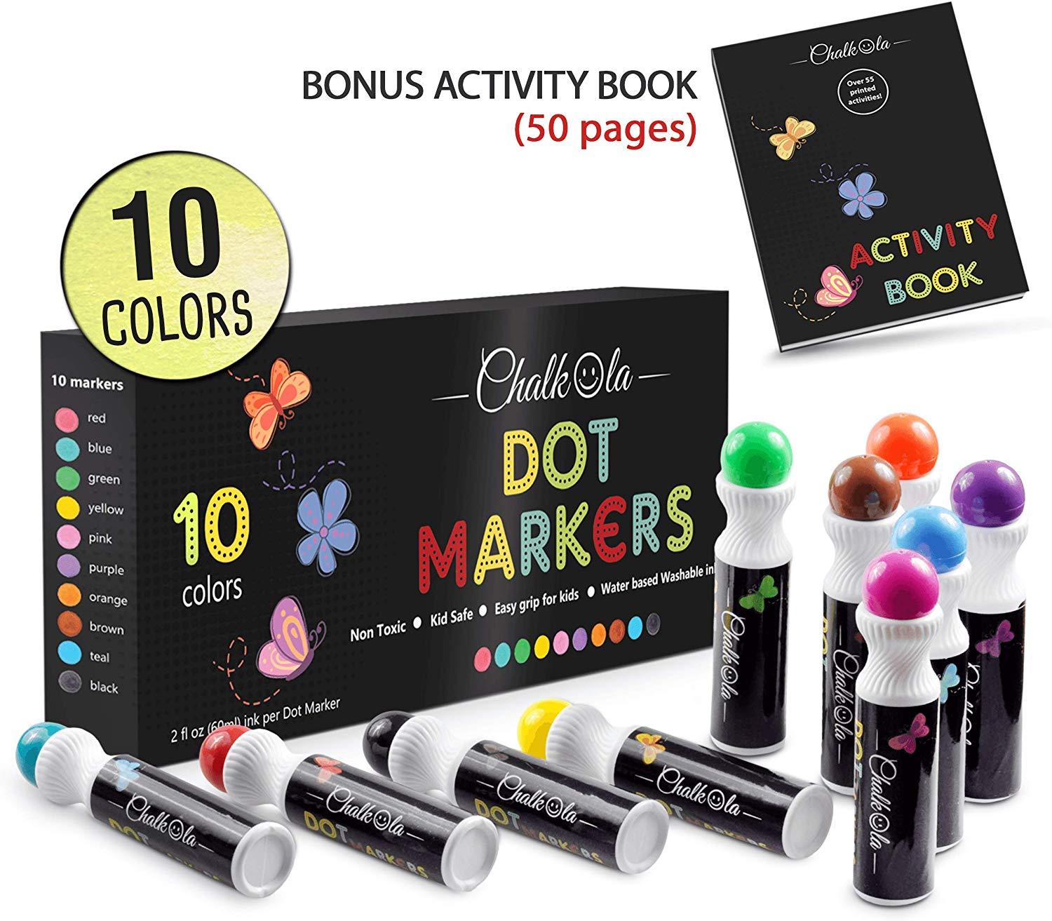 Washable Shimmer Dot Markers, 8 Pack For Kids w/ 10 Activity Sheets, Gift  Set With Toddler Art Activities, Preschool Children Arts Crafts Supplies