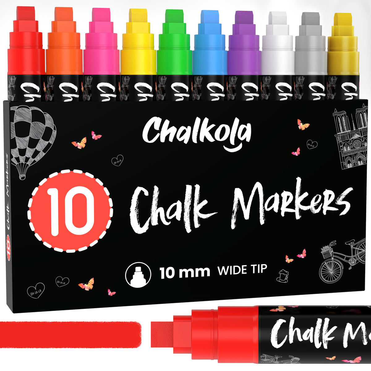 ZODDLE Liquid Chalk Markers, (1mm Extra Fine Tip, 10 Vibrant Colors)  Erasable Marker Pen - For Blackboards, Chalkboard, Glass, Window, Label  Liquid Chalk-10