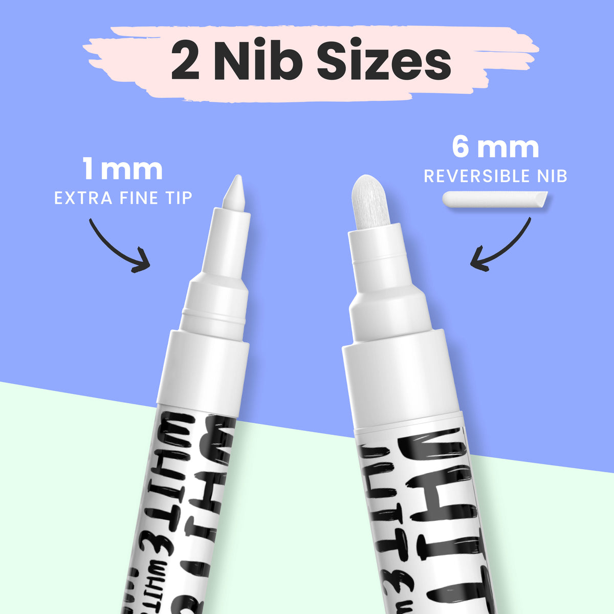 Chalkola Acrylic White Paint Pens (6 Pack) Extra Fine Point (1mm) & Medium Tip (3mm) - Permanent White Marker Ink for Rock Painting, Fabric, Tire, Met