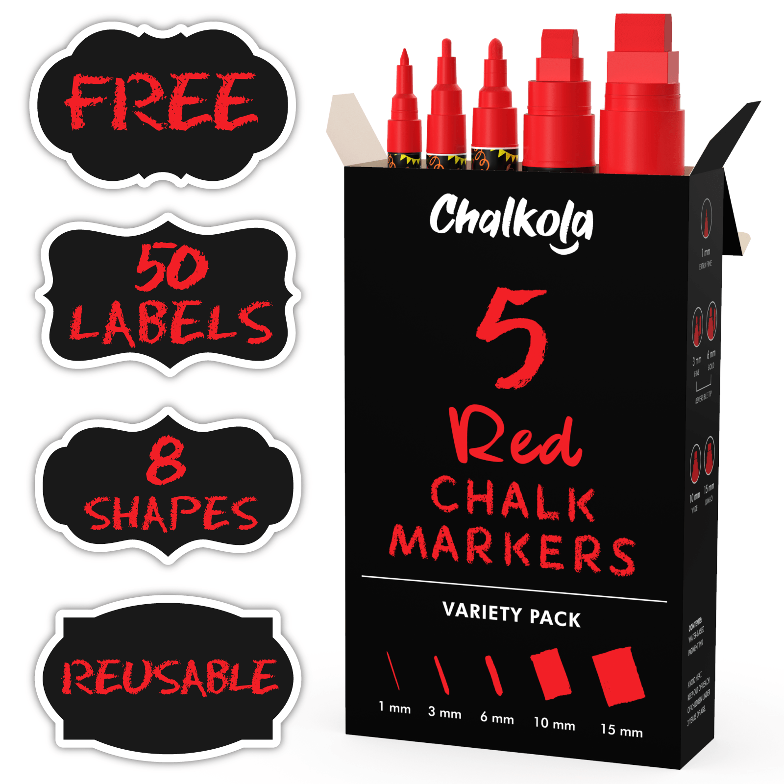 White Chalk Markers - Variety Pack of 6  Fine and Bold Tip (3mm and 6 -  Chalkola Art Supply