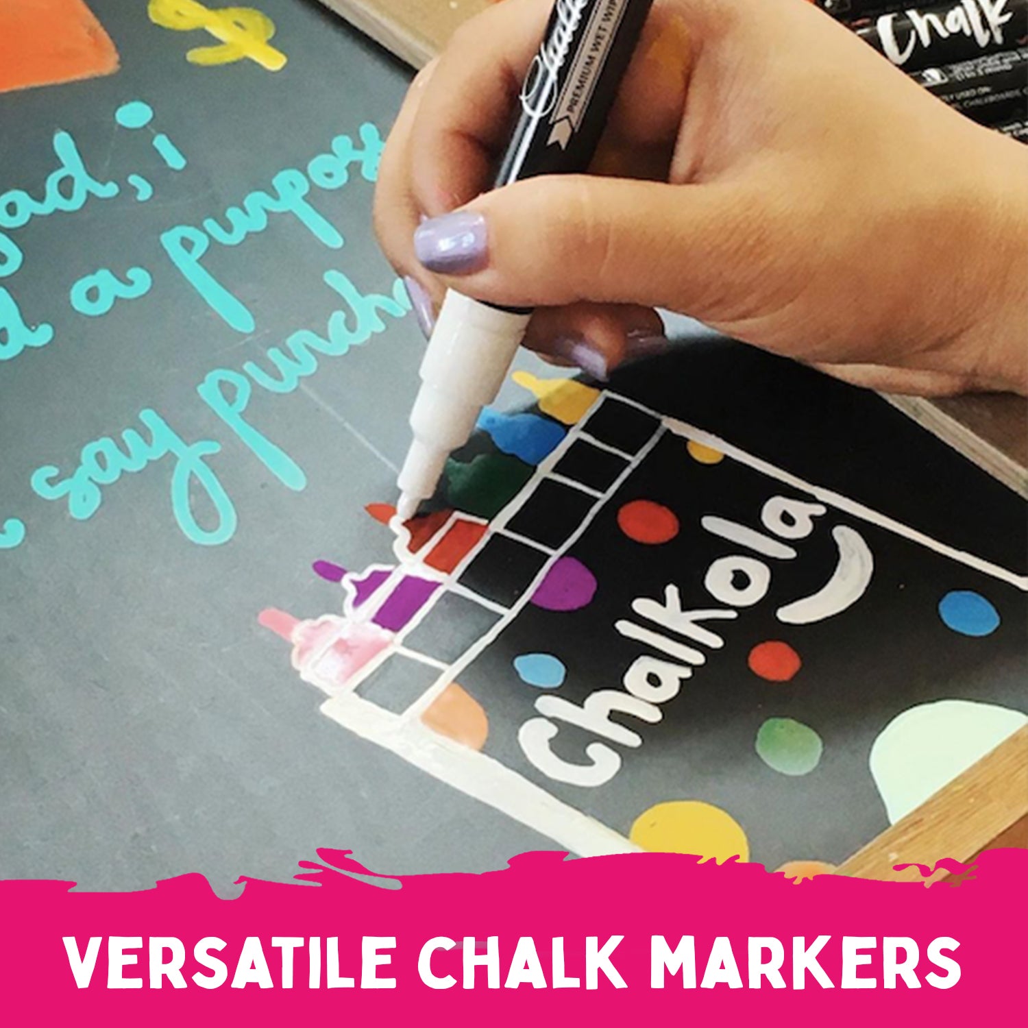 Chalkola White Chalk Markers Fine Tip (4 Pack 3mm) - Wet & Dry