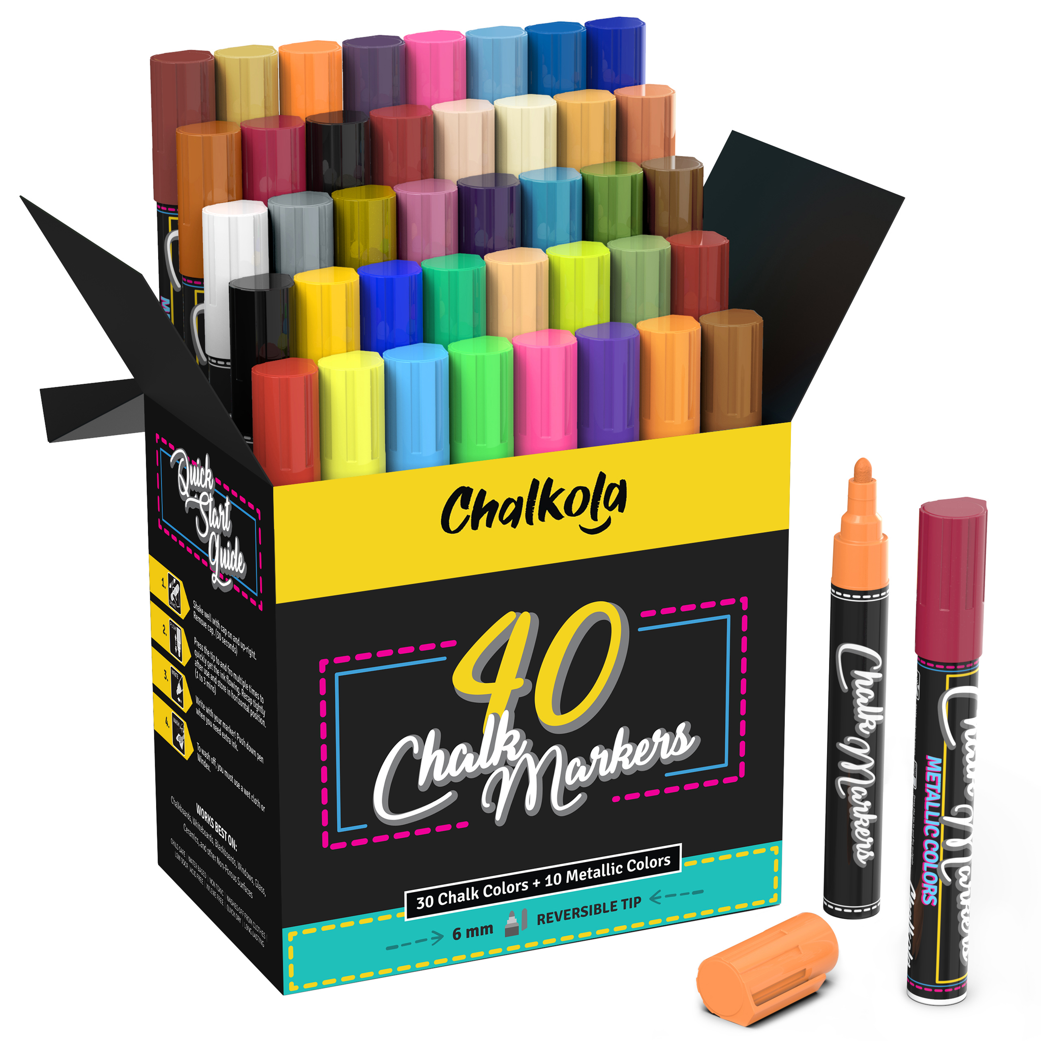 Chalkola Chalk Markers & Metallic Colors - Pack of 16 Chalk Pens - for