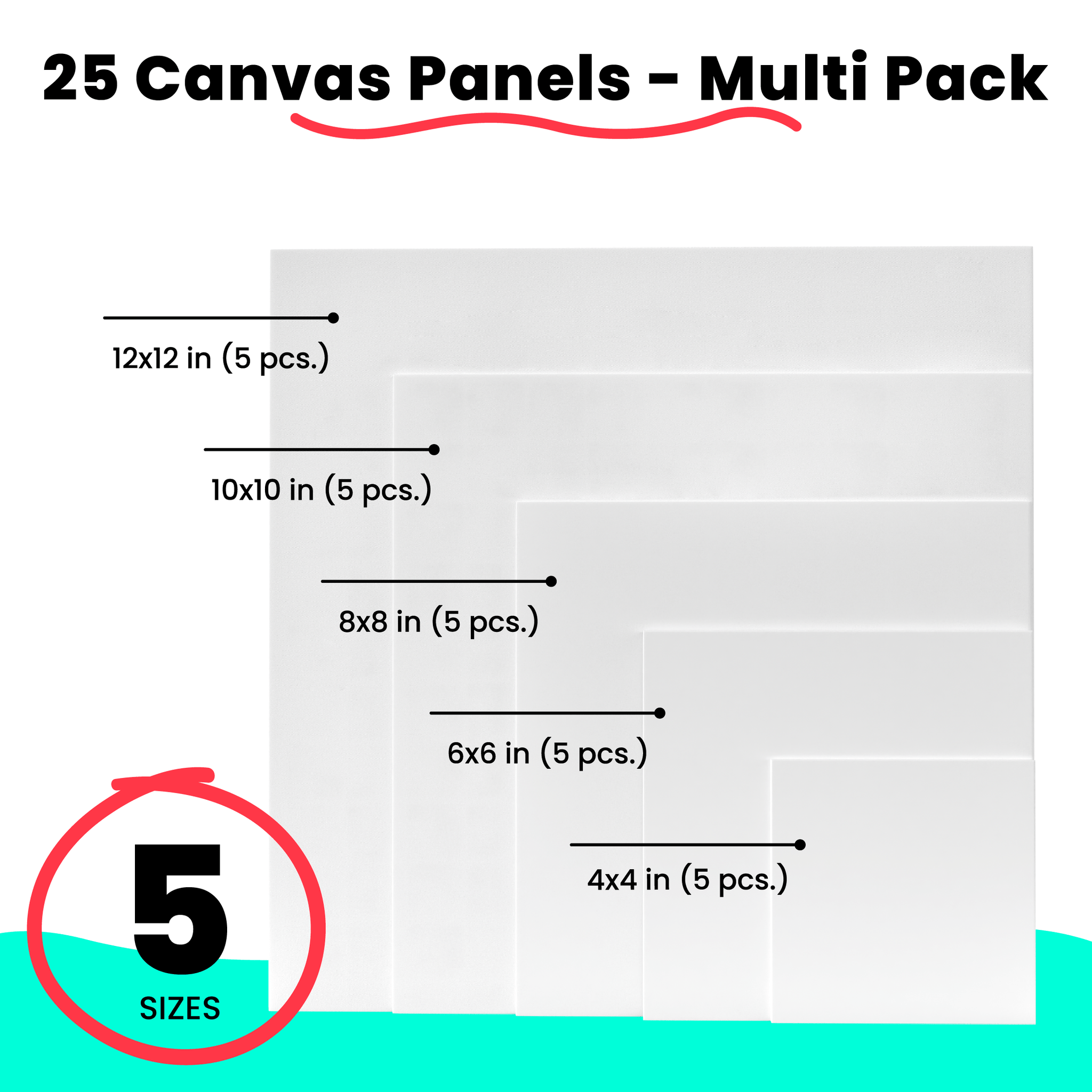 Square Stretched Canvas Multi-Pack - 4x4, 6x6, 8x8, 10x10, 12x12