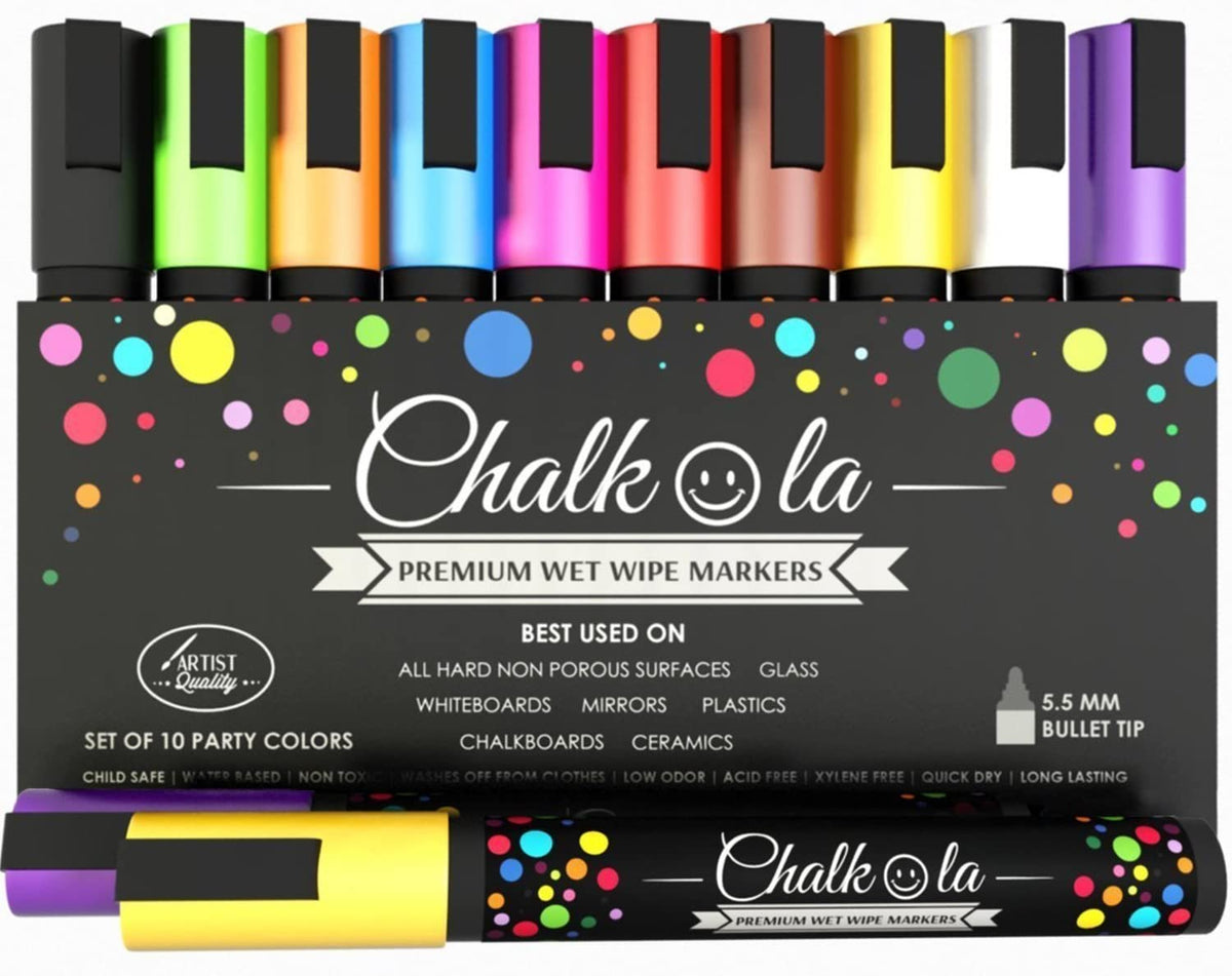  Classic Chalk Markers For Chalkboard Liquid Chalk Pen 10 Pack  5mm Bold Tip Neon Chalk - Washable and Erasable : Office Products