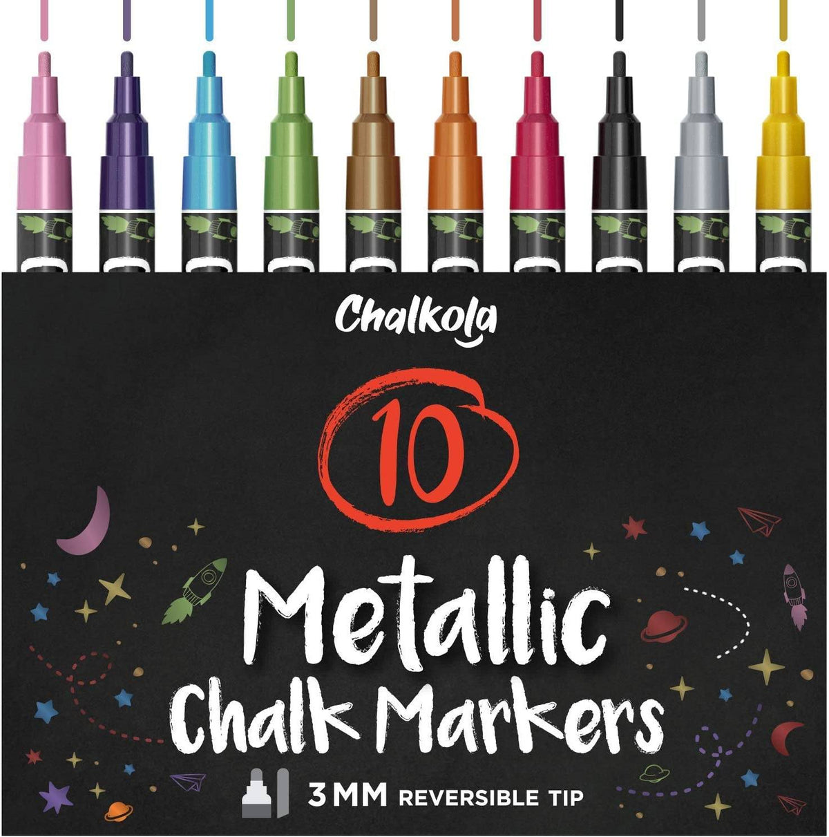 Metallic Chalk Markers - 6mm Reversible Nib | Pack of 10