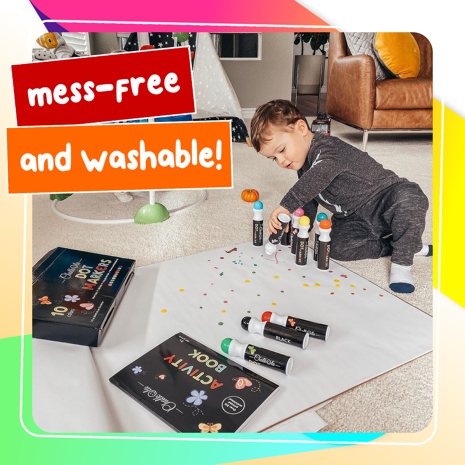 Bundle for Kids: 10 Neon + 8 Shimmer Washable Dot Markers - Chalkola Art  Supply