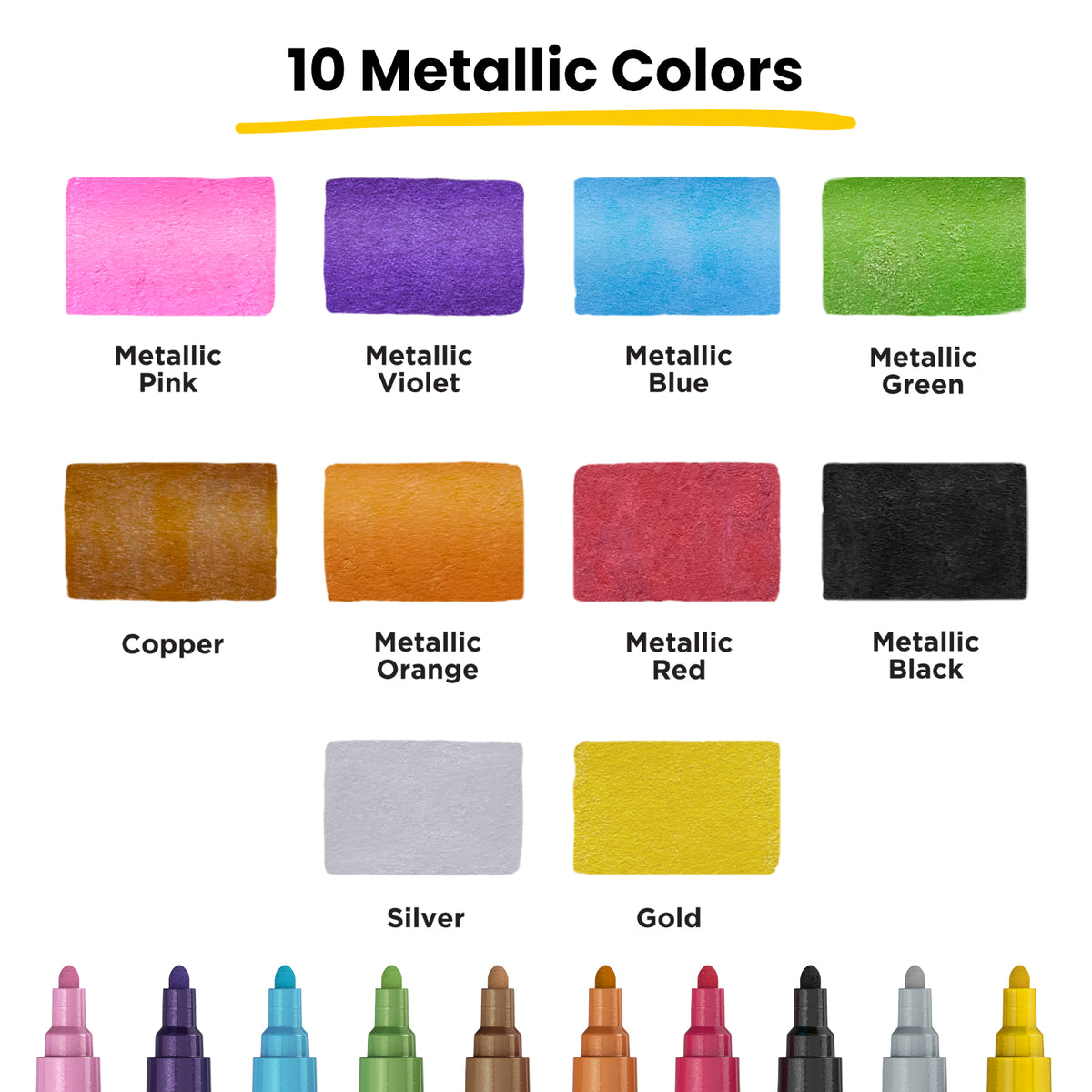 Metallic Chalk Markers with - Pack of 10 Pens