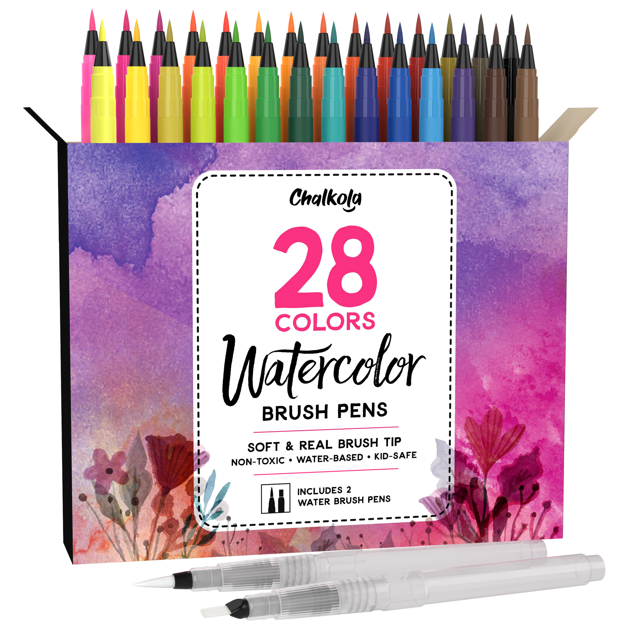 Watercolor Brush Pens Kit - 24 Markers with Paper Pad