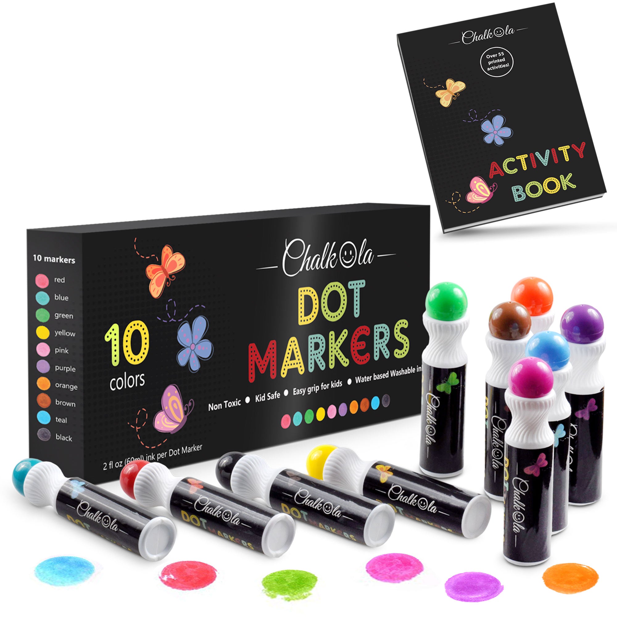 Funcils 10 Washable Dot Markers for Toddlers - Non Toxic Paint
