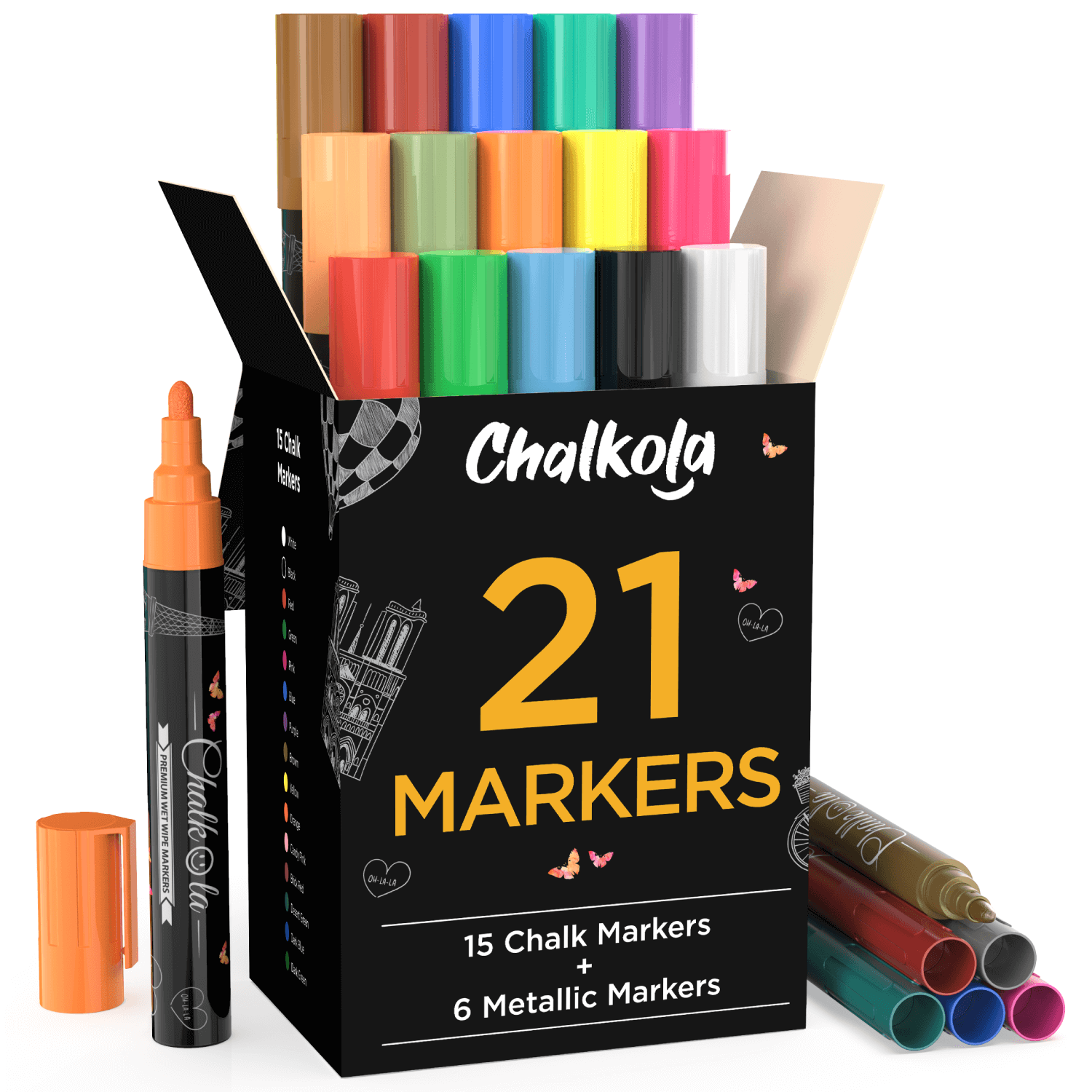 White Chalk Ink Markers with 6mm Reversible Nib - Pack of 5 Pens