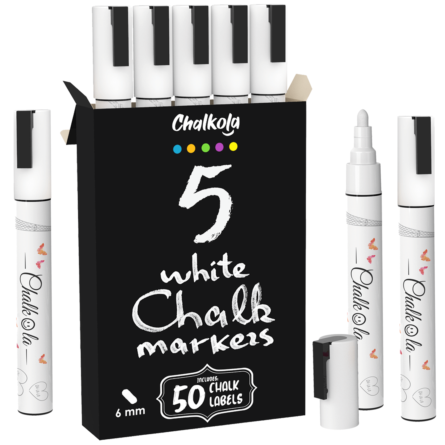 Blami Arts White Sidewalk Chalk Markers 4 Pack - Reversible Fine